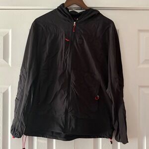 Topo Designs Mens Black Hooded Windbreaker Jacket Full Zip Large EUC